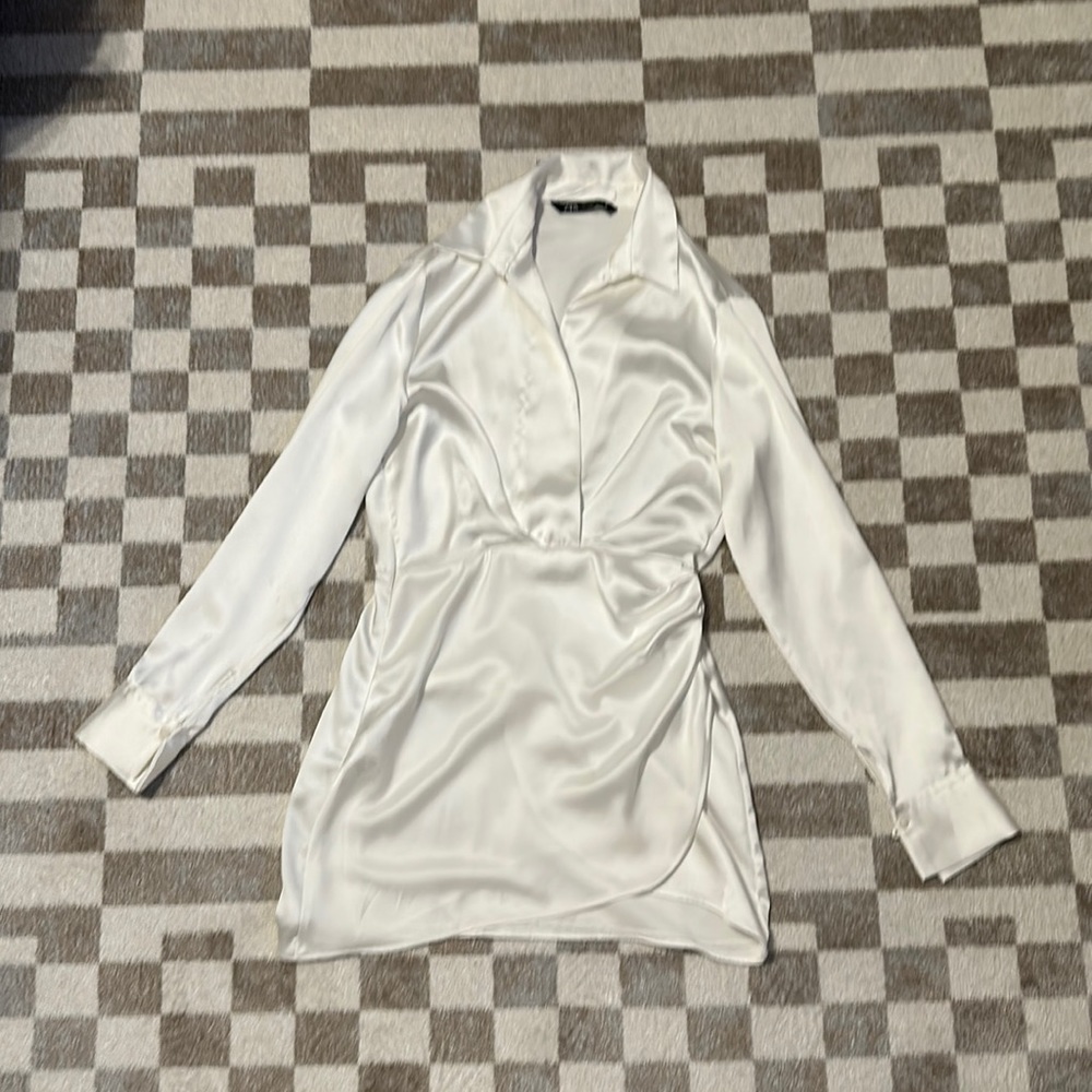 Zara satin white mini wrap dress